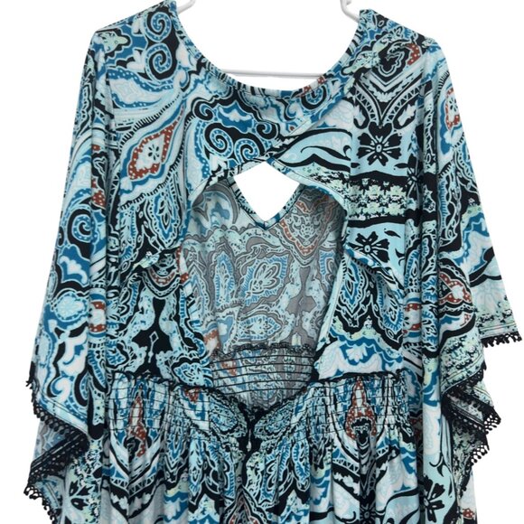 Swim by Cacique Blue Paisley Cover-Up Dress Size 18/20 Crochet Hem Keyhole Back - Picture 5 of 14
